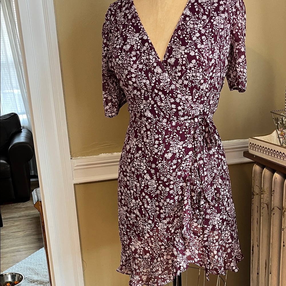 Floral Wrap Dress in Burgundy